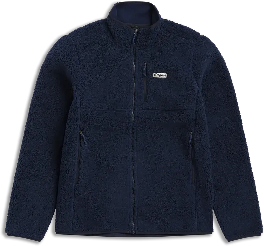 Bergans Men's Lunnan Pile Fleece Jacket i marineblå – varm pilefleece med høy krage