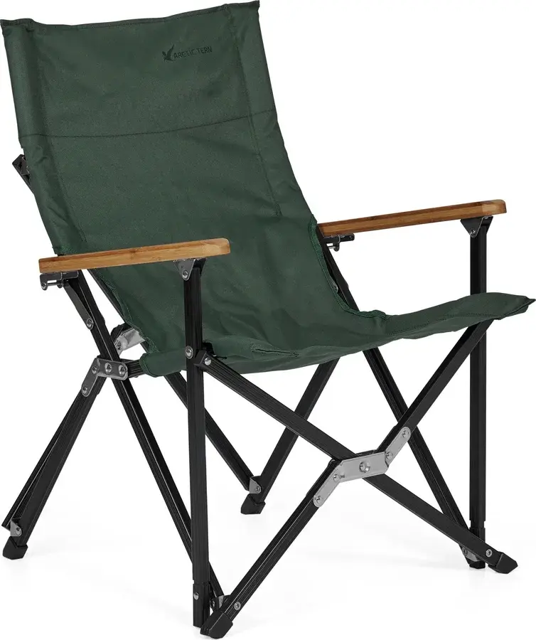 Arctic Tern Folding Chair i Cilantro – sammenleggbar campingstol med aluminiumsbein og trearmlener